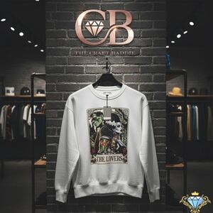 The Lovers Tarot Custom Graphic Crewneck Sweater White - Men's Large Unisex NWT